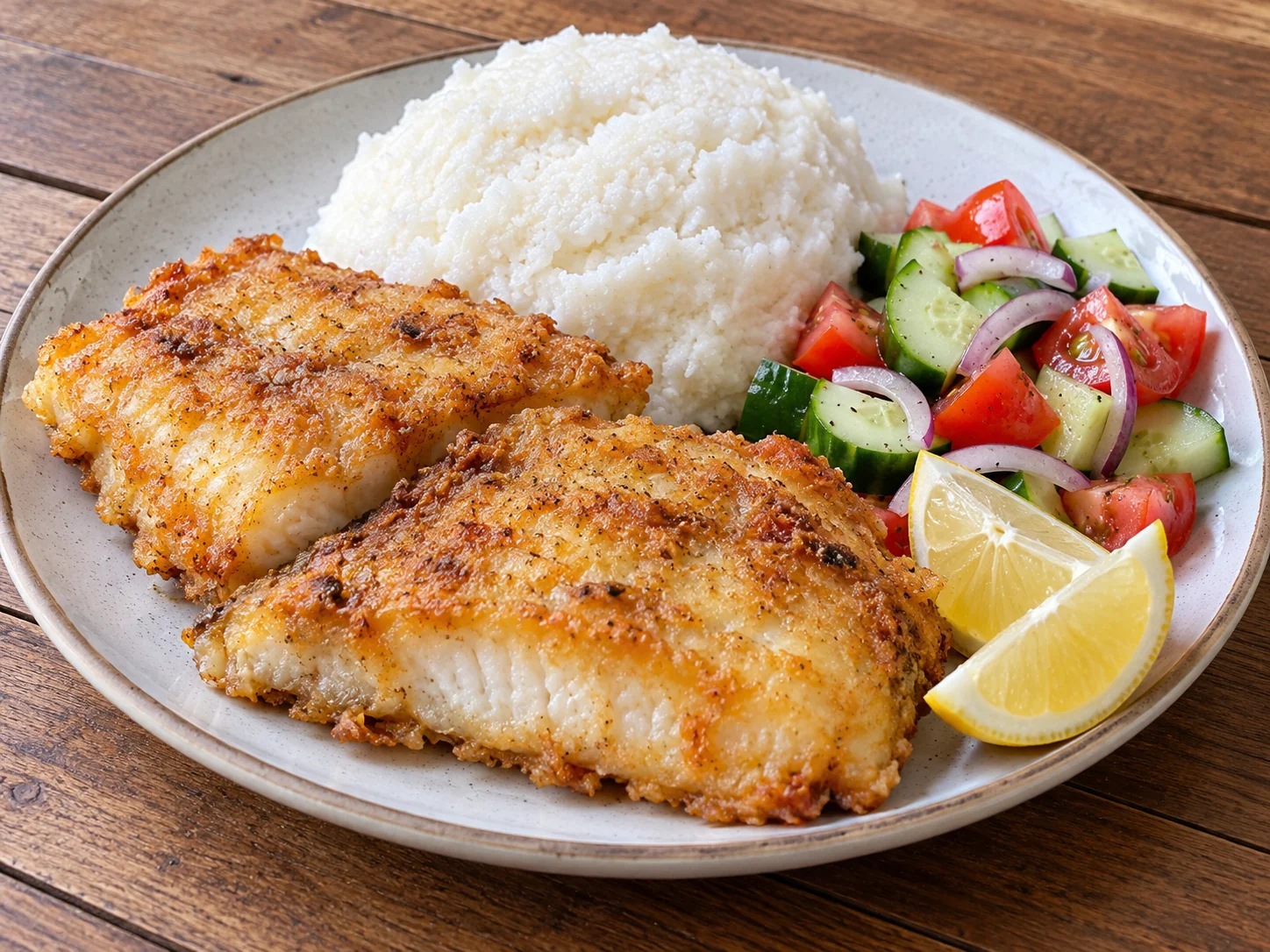 Poisson frit avec pap ou riz